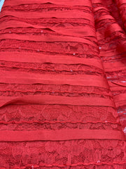 Ribbon and Lace Fabric - RED