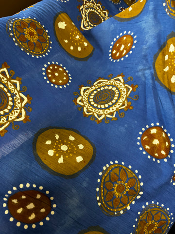 Rayon Challis Print - Blue Circles