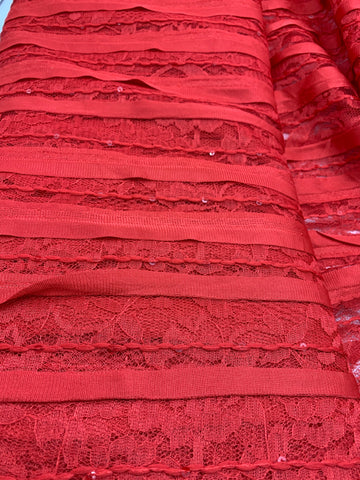 Ribbon and Lace Fabric RED